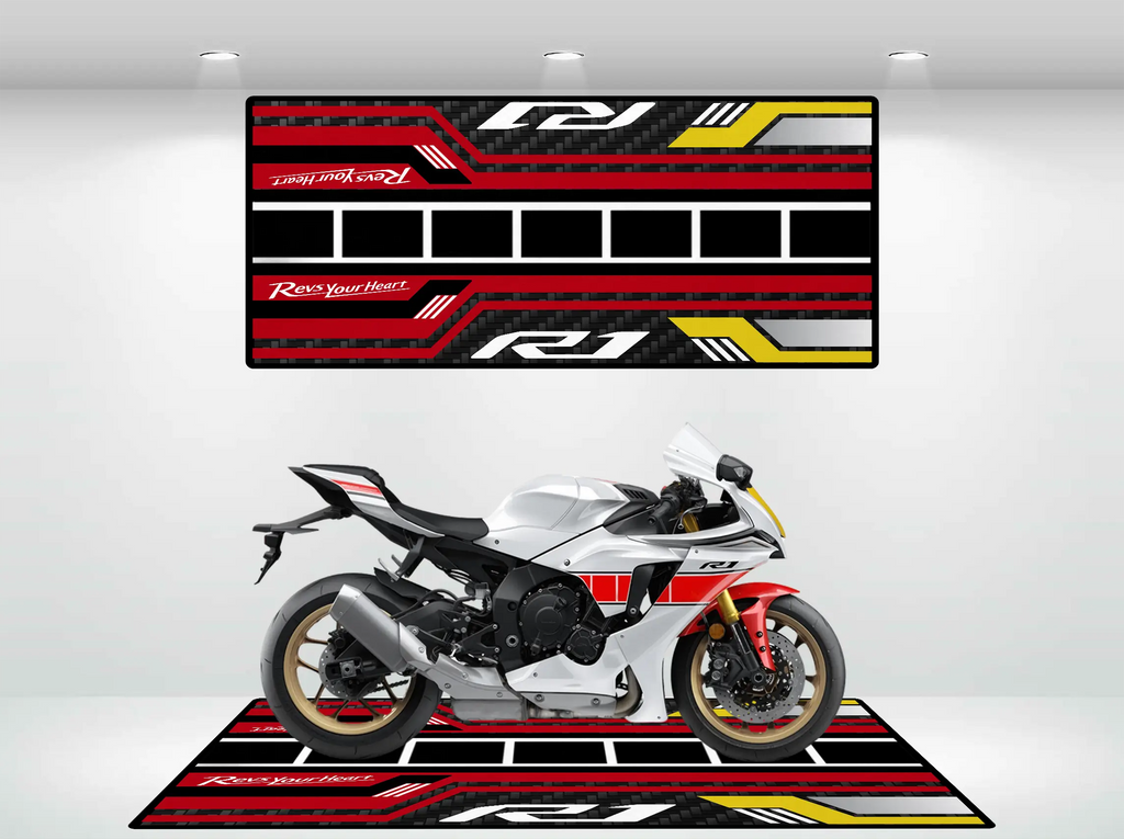 YZF-R1 WGP 60th Anniversary カラー　ガレージマット Motorcycle Mat for Yamaha R1 60th Anniversary – Motorcycle Pit Mat